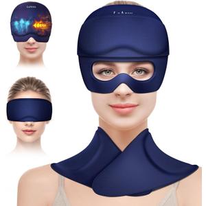 Migraine Relief Cap and Neck Ice Pack Wrap with Ice Eye Masks,3 in 1 Detachable Hot and Cold Therapy Headache Relief Cap for Headaches, Stiff Neck,Eye Fatigue, Tension and Pain Blue