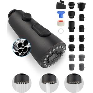 Hygie Rinse Stainless Faucet Head Replacement Pull Down Kitchen Faucet Head with 15 Adapters, 3 Water Modes Kitchen Sink Faucet Sprayer Head, Oil-Rubbed Finish