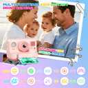 Instant Print Camera for Kids, Christmas Birthday Gifts for Girls Boys Age 3-15, 1080P Selfie Portable Digital Video Camera with 32GB SD Card, 3-Colored Print Paper- Pink