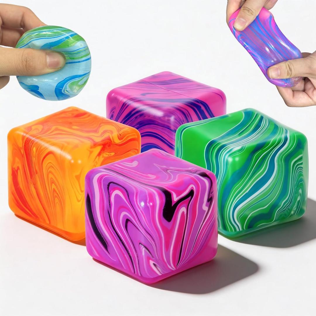 4 Pcs Stress Cube Squishies Fidget Toys, Ice Cube Shape Squeeze Toys, Slow Rise Stress Balls Sensory Toy for Kids Adults with Autism, Stress Relief Classroom Prize, Easter Basket Stuffers