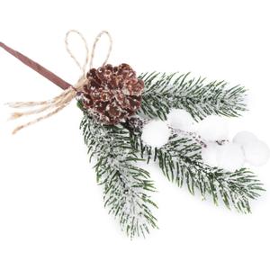 12 Pack Artificial Berries Picks, Christmas White Berry Picks with Pinecone Bowknot Winter Pine Branches Stems White Holly Spray for Christmas Tree Decoration Xmas Party DIY Crafts (White, 12)