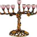 NIKKY HOME Hanukkah Menorah, Metal Jewish Candle Menorah, Artistic Candles Holder Fits All Standard Chanukah Candles Antique Design for Spiritual, Religious & Home Decor - Tree (Brown)