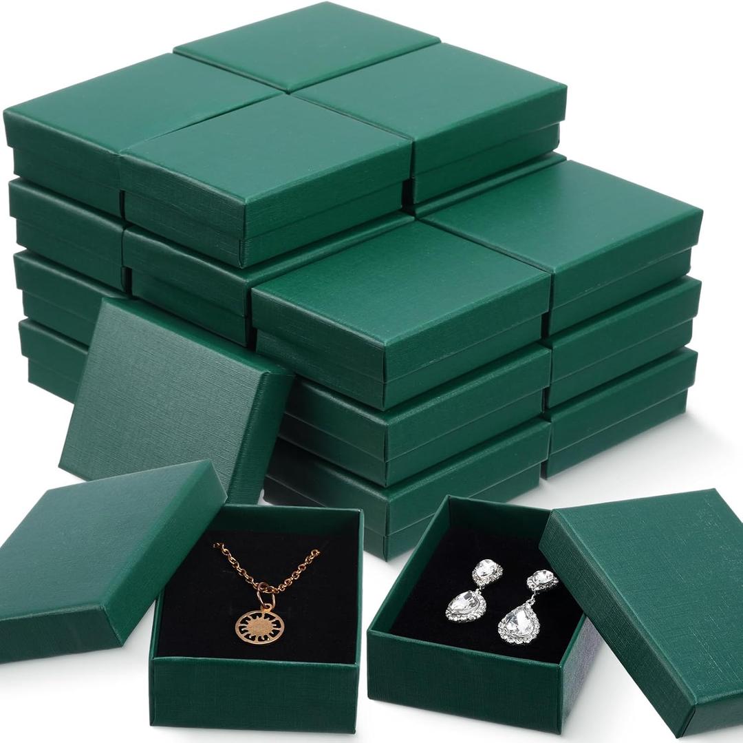 Sasylvia 36 Pcs Jewelry Cardoard Gift Boxes Packaging Necklace Ring Earring Storage Box with Cushion 3.5x2.8x1.2 Inch (Dark Green)