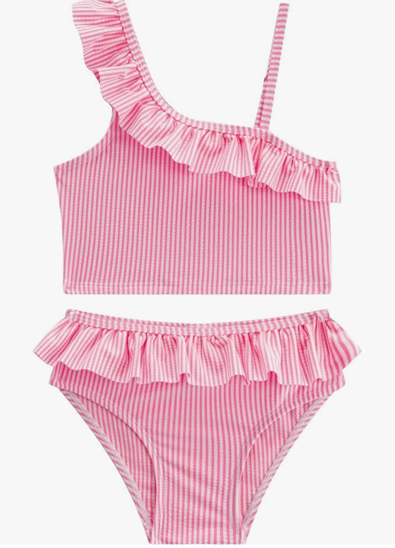 LIZENS Girls Two Piece Swimwear Ruffle Trim 2-12Years Flounce Striped Beach Bathing Suit