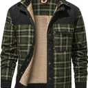 PEHMEA Men's Flannel Shirt Jacket Plaid Sherpa Lined, Warm Fleece Coat for Fall Winter Outdoor (Medium, Army Green)
