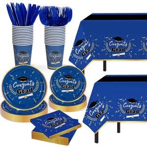 Graduation Decorations 2026,147 PCS Graduation Party Decorations, Disposable Graduation Plates and Napkins 2026,Graduation Tablecloth Knives Fork Plates Napkin Cups for Graduation Party For 24 Guests