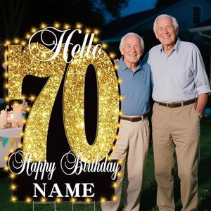 70th Birthday Decorations – 40 Inch LED Yard Sign with Personalized Name, Outdoor Waterproof Lawn Sign for Seniors, Gold Pastel Birthday Decor with Stakes for Men Women
