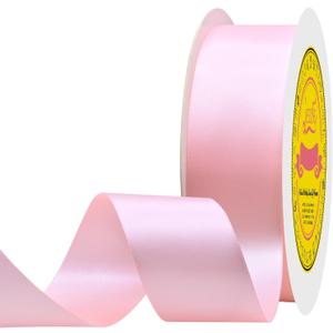 Double Face Lt.Pink Satin Ribbon 1-1/2 inch X 50 Yards Polyester Lt.Pink Ribbon for Gift Wrapping Very Suitable for Weddings Party Hair Bow Invitation Decorations and More