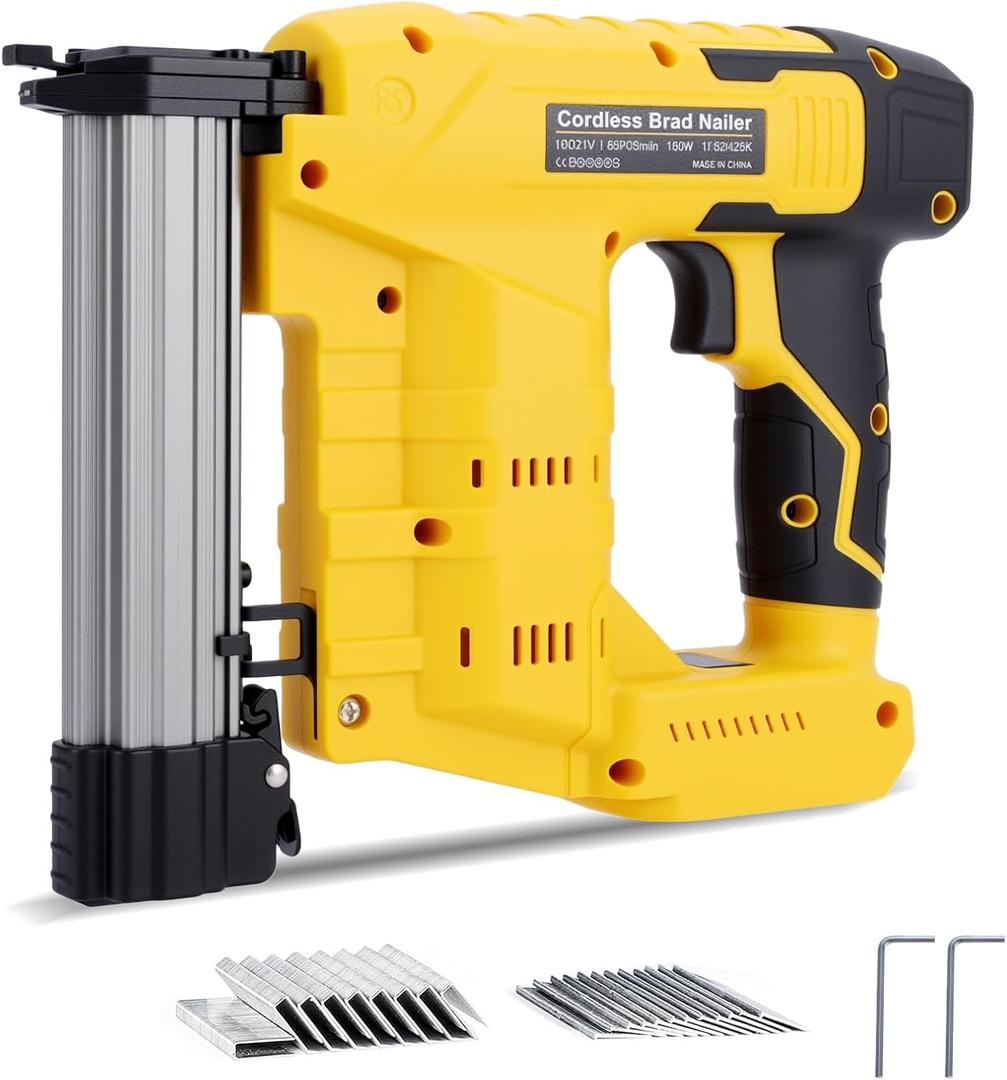 Cordless 2 in 1 Brad Nailer & Staple, Battery Powered, Compatible with De W alt 20V (No Battery), 18 Gauges, Combo Single Mode, Safety Pin, Includes 400 Nails