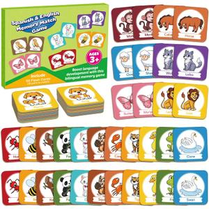 3 x Memory Card Game, Toddler Match Game, Learn Spanish for Kids, Bilingual Flash Cards, Learning Toys for 4 Year Old, Preschool Learning Activities, Homeschool Supplies, Kindergarten Toys