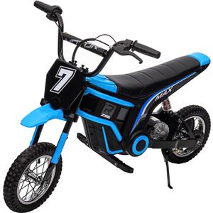 Garvee 24V Electric Dirt Bike for Kids 13+ Years Old, 350W Motor, 14.29 MPH, Dual Suspension, 2-Speed Modes, Max 135 Lbs - Realistic Motorcycle Style with LED Lights & Music (Blue 7)