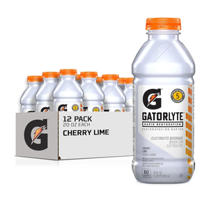 Gatorlyte Rapid Rehydration Electrolyte Drink, Cherry Lime, Specialized Blend of 5 Electrolytes, Lower Sugar, No Artificial Sweeteners, No Artificial Flavors, 20 fl oz Bottles (12 Pack), Best By: APR/13/2026