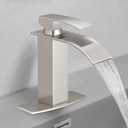 Hoimpro Waterfall Spout Brushed Nickel Single Hole Bathroom Faucet,Single Handle Bathroom Vanity Sink Faucet, Rv Lavatory Vessel Faucet with 6 Inch Deck Plate, Brass