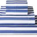 Mellanni Queen Sheets Set - 4 PC Iconic Collection Bedding - Hotel Luxury, Extra Soft, Cooling Bed Sheets - Wrinkle, Fade, Stain Resistant (Queen, Oxford Stripe Blue Nova)