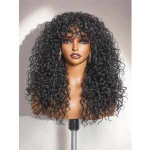 GORGIUS Shaggy Haircuts Natural Black Curly Wigs with Bangs Crafted with Style-Archive Technology: Premium Fiber & Remy Human Hair Blended, Realistic Look with True Scalp