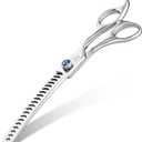 JASON 7" Curved Chunker - Ergonomic Dog Grooming Scissors - Silver - 440C Stainless Steel - Professional Dog Shears For Groomer (21-Teeth) Christmas Gift