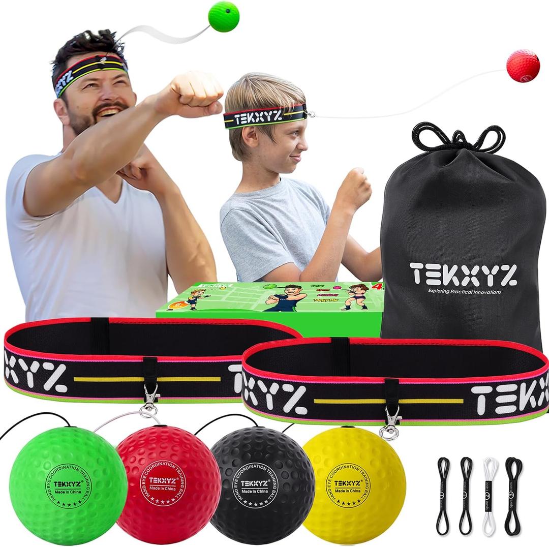 TEKXYZ Boxing Ball Family Pack - 2 Adjustable Headbands + 3 Balls (Novice, Veteran, Boxer)
