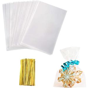 Cellophane Treat Bags, Small Cellophane Bags With Twist Ties,100 Pcs