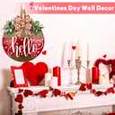 Valentines Day Wreaths for Front Door Hello Valentine Hanger Sign Outside Rustic Holiday Farmhouse Wooden Door Decoration Hanging with Bows Outdoor (Red)