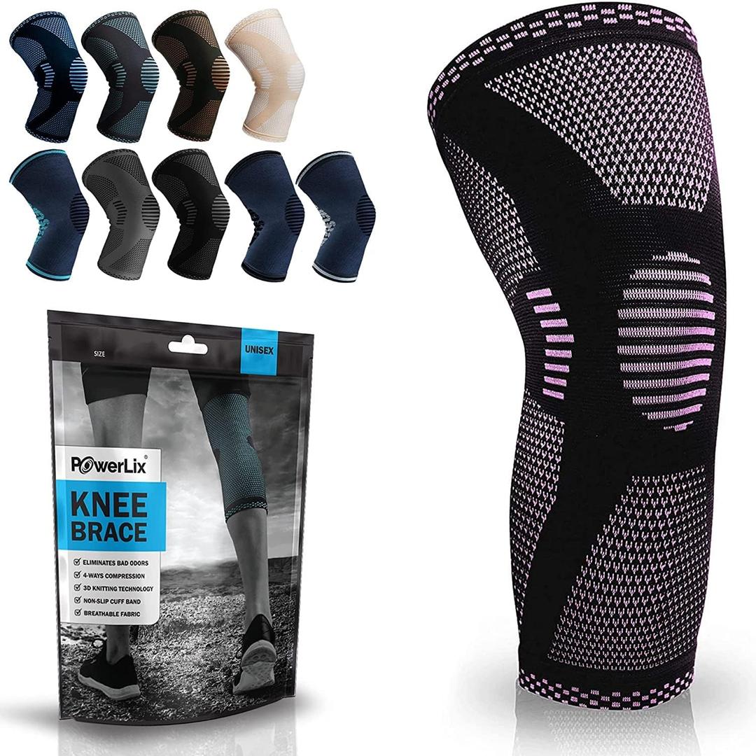 POWERLIX Leg Sleeve - Best Knee Brace for Leg Pain for Men & Women Knee Support for Running, Basketball, Weightlifting, Gym, Workout, Sports Please Check Sizing Chart (Large, Pink)