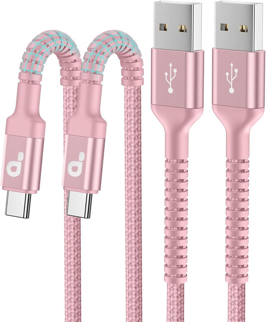 USB C Cable 10FT, 2Pack Long USB A to USB C Charger Cable, Type C Cable Fast Charging Upgraded Extra Durable Braided USBC Cord Compatible with iPhone 17 16 15 Pro Max/LG and More USB C Devices-Pink