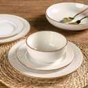 GBHOME Ceramic Dinnerware Sets, 24 pcs Embossed Elegant Stoneware Plates and Bowls Sets, Housewarming Wedding Gift | Dishwasher & Microwave Safe | Dishes Set Service for 8