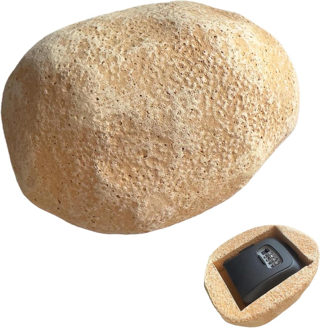 XXL Hide Keys Fake Rock Lock Box, Hide a Key Stone Look-Like Outdoor with 4-Digits Combination Lockbox, Spare Key Storage Box with Foam Protection for Home B&B, Rental, Office (Sandstone)