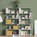 Gadroad 5 Tier Geometric Bookcase,S Shaped Bookshelf, Wood Decorative Storage Shelving, Modern Freestanding Display Shelves, Tall Book Shelf Unit for Living Room Bedroom, White, 27.56"W x 62"H