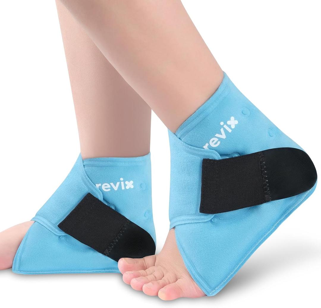 REVIX Ankle Ice Pack Wrap  Reusable Gel Cold Compression for Foot Discomfort, Ice Wrap for Feet Swelling and Recovery, Plantar Fasciitis, Achilles Tendonitis, and Sprained Ankles, 2 Packs