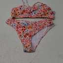 ZAFUL Women's Tie Back Padded High Cut Bralette Bikini Set Two Piece Swimsuit L, Color: 1-floral Orange Pink