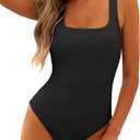 ANRABESS Womens One Piece Swimsuit 2025 Summer Solid Square Neck Tummy Control Modest Full Coverage Ribbed Bathing Suits (Small, Black)