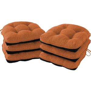 Chair Cushions for Dining Chairs Set of 6, Kitchen Chair Cushions, Chair Pads with Ties and Non Slip Backing, Tufted Memory Foam Seat Cushion 6 Pack, 15.5" x 15.5" x 4", Orange