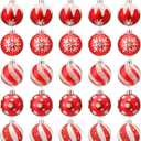 Jenaai 25 Pieces 1.6 Inch Red and White Balls Glittering Christmas Ornaments - Peppermint Candy Dots Stripes Hanging Decorations for Xmas Tree, 5 Styles