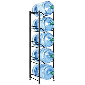 MOOACE 5 Gallon Water Jug Holder, 5 Tier Heavy Duty Water Cooler Jug Storage Rack, Detachable Water Dispenser Stand, Water Bottle Holder Organizer, Black