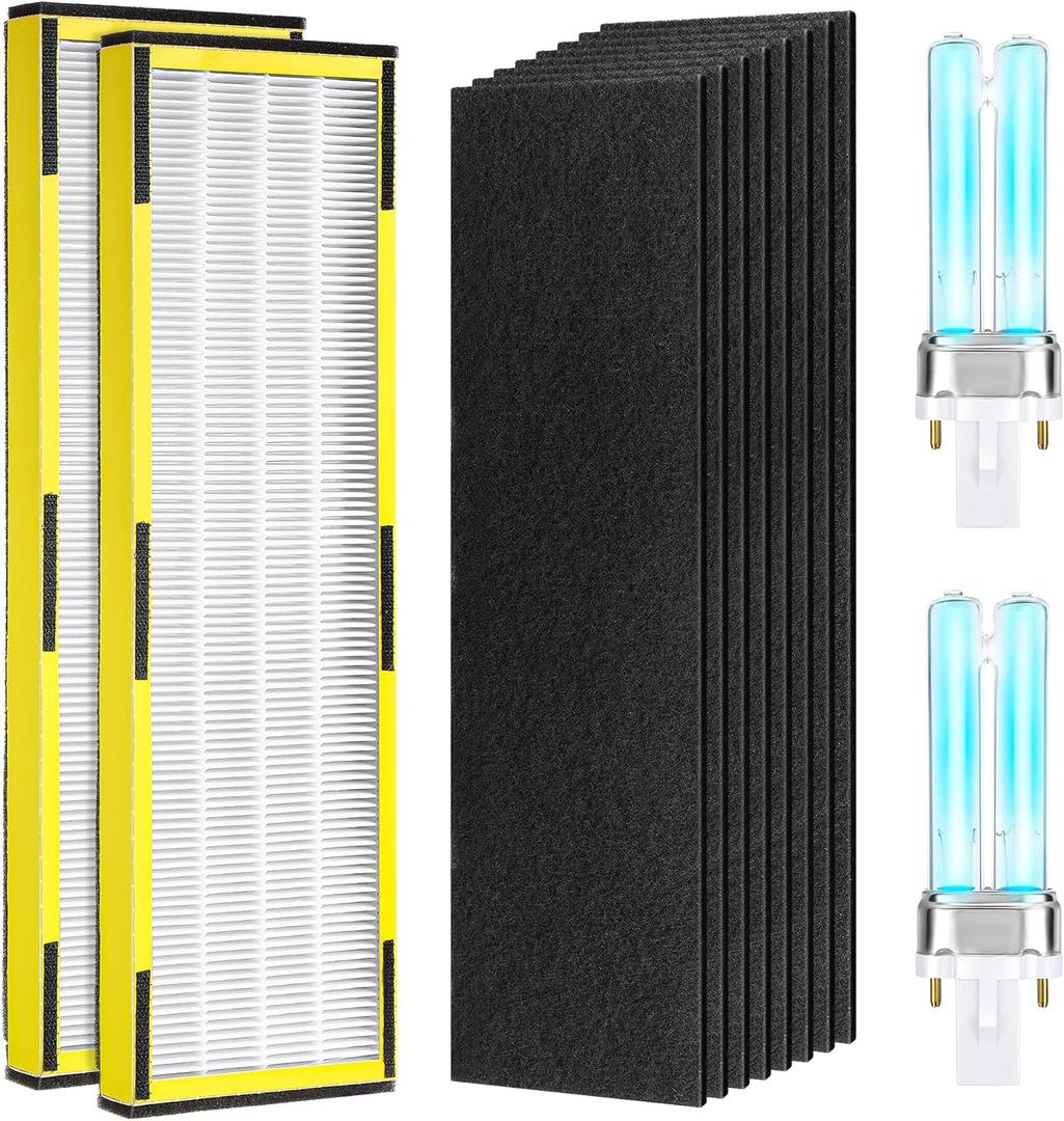 Qualirey 12 Pcs Air Purifier Filter Replacement Kit, 2 Pcs HEPA Filters 8 Pcs Carbon Filter and 2 Pcs lb4000 UVC Bulb Compatible with GermGuardian Air Purifier Model AC4825 AC4300 AC4800 AC4900 AC4850