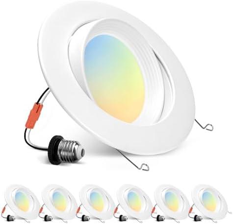 Wembanma 6 inch Retrofit Gimbal LED Recessed Lighting 360° Rotatable Swivel Lights Adjustable Eyeball Downlight Dimmable 5CCT Selectable 2700K-6000K, 1700LM, 15W Retrofit Can Lights, White 6 Pack