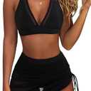 RXRXCOCO Mesh Halter High Waisted Bikini Sets for Women Tummy Control Swimsuits Two Piece Bathing Suits with Skirt S