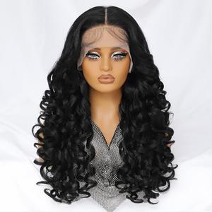 Felek 13x6 Synthetic Lace Front Wig Loose Wave HD Transparent Lace Frontal Wigs Pre Plucked Wear and Go Glueless Wigs for Black Women 24 inch Long Curly Wig Off Black 1B