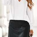 dowerme Womens Tops 2026 Spring V Neck T-Shirts Long Sleeve Shirts Lace Crochet Work Blouses Dressy Casual Loose Tunics (White, M)