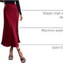 BTFBM 2025 Womens Summer Fall Long Satin Skirt Silk Elegant High Waist Cocktail Party Wedding Flowy A-Line Midi Skirts (Red, L)