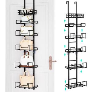 HapiRm Over Door Purse Organizer - Adjustable Purse Storage Rack with Bags Design Metal Basket, Wall Mounted Handbag Organizer, Hanging Handbag Holder, Can Use As 1/2 Part Detachable