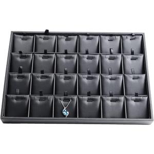 Oirlv Black Leather 24 Grid Jewelry Insert Tray Necklace Pendant Display Tray Jewelry Drawer OrganizerPack of 1 (24 Grid with Removable Cards)