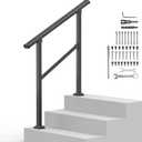 Outdoor Handrails for 2-3 Steps, Stair Railing Kit for Concrete & Porch Steps, Adjustable Black Iron Hand Rail for Seniors, Easy Installation, Retro Arch Design