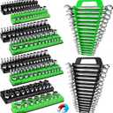 10-Piece Magnetic Socket and Wrench Organizer Set, 1/4", 3/8", 1/2" Drive Metric SAE Socket Organizer, Magnetic Wrench Holder 30 Slots Total, Tool Box Organizers (Sockets Wrenches not Included)