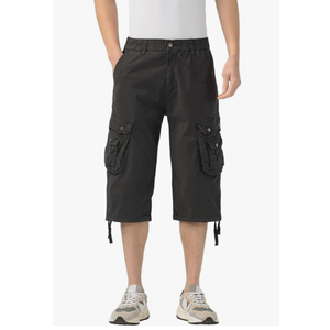 Mens Long Cargo Shorts Below Knee 3/4 Stretch Twill Cotton Relaxed Fit Elastic Waist Cargo Shorts for Men, Size 32, Dark Grey