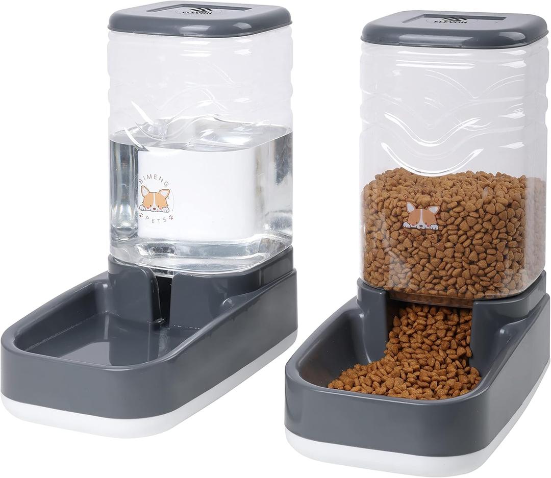 Elevon Automatic Cat Feeder, Gravity Food and Water Dispenser Bowl Set for Small, Medium Dogs Animals, Pet Feeder Dispenser Storage Food, 3.8L Large Capacity, Gray