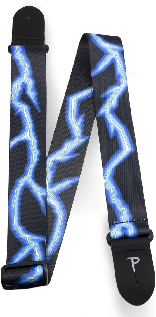 Guitar Strap- Polyester- Adjustable - For Acoustic/Bass/Electric Guitars - Made in Canada (BLUE LIGHTNING) 58"