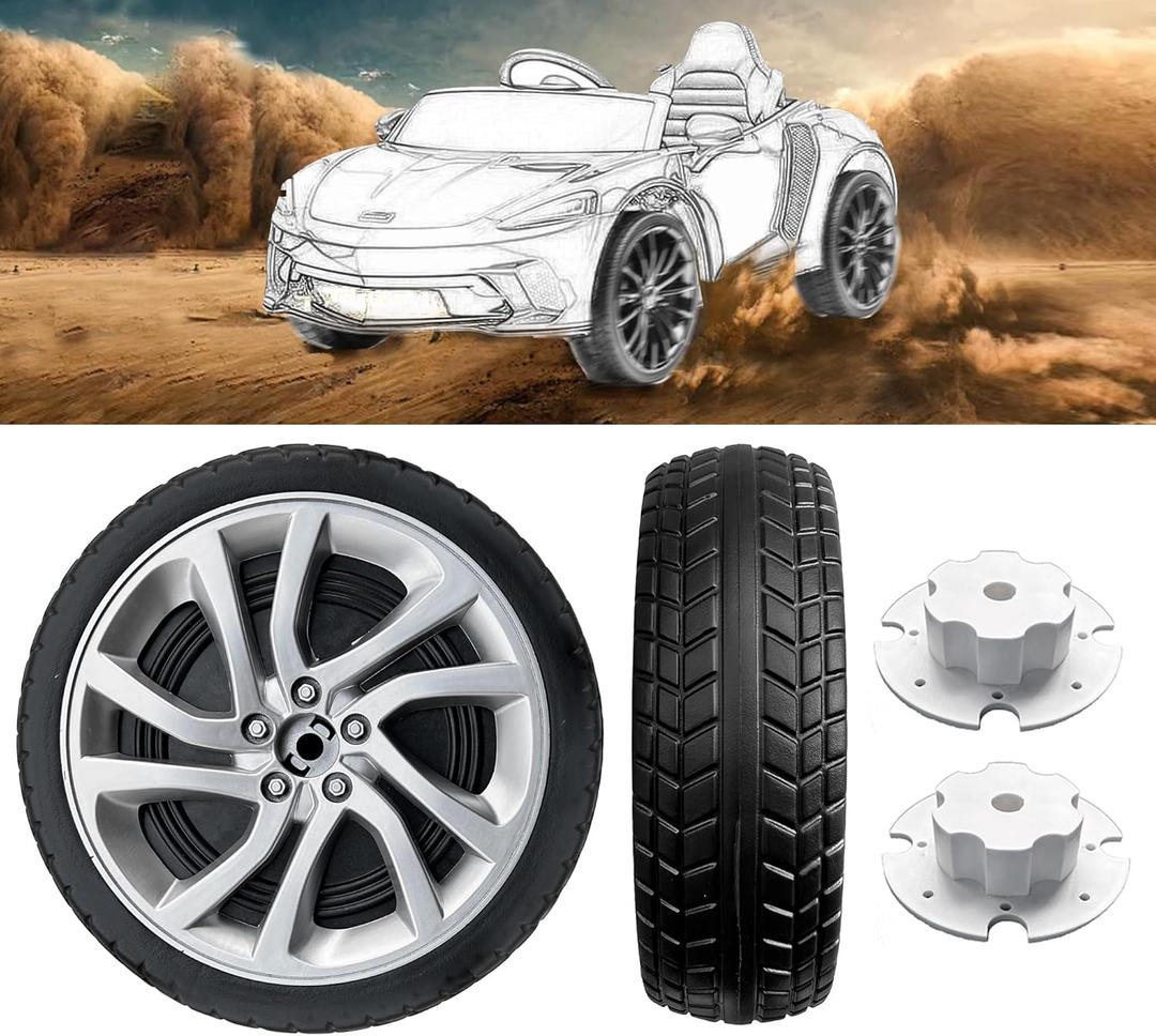 2Pack 26CM/10'' EVA Solid Compound Tires for Power Wheels Ride on Car Alligator Tires&Wheels Upgrade,1.2CM/0.47in Aperture Front/Rear Wheel for Car/SUV/UTV/ATV/Motorcycle Replacement Parts (White wheel hub)