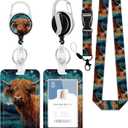 Badge Holder with Lanyard,Highland Cow Lanyards for ID Badges, Badge Holder with Breakaway Lanyard Keychain, Card Protector for Women, Gifts for Teacher Nurse Workers (onesize)
