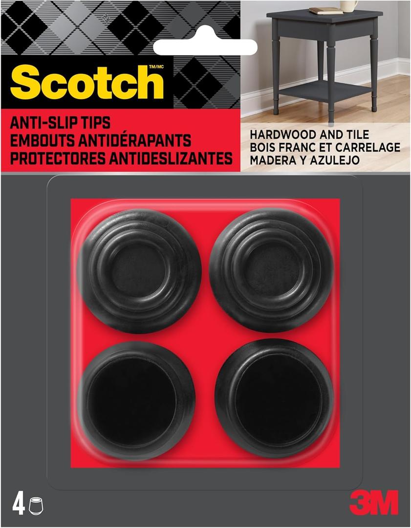 Scotch Chair Tips, 6-Pack of 4 1-1/8 in. Black Rubber Anti-Slip Chair Leg Floor Protector for Hardwood Floors and Tile